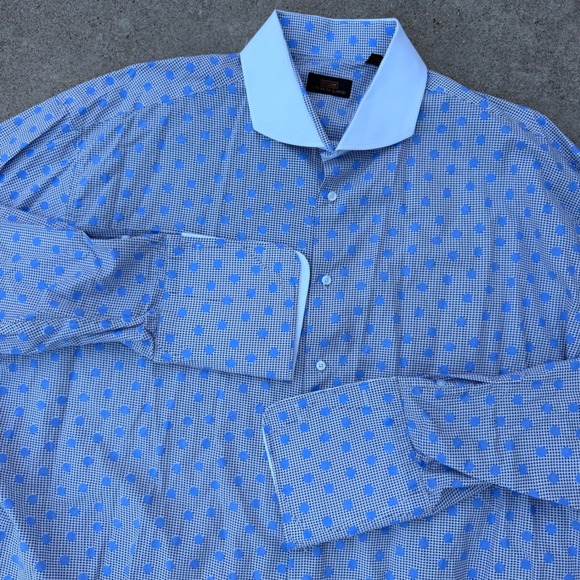 Steven Land Other - Steven Land Dress Shirt Mens 19 Blue Polka Dot Contrast Collar French Cuff